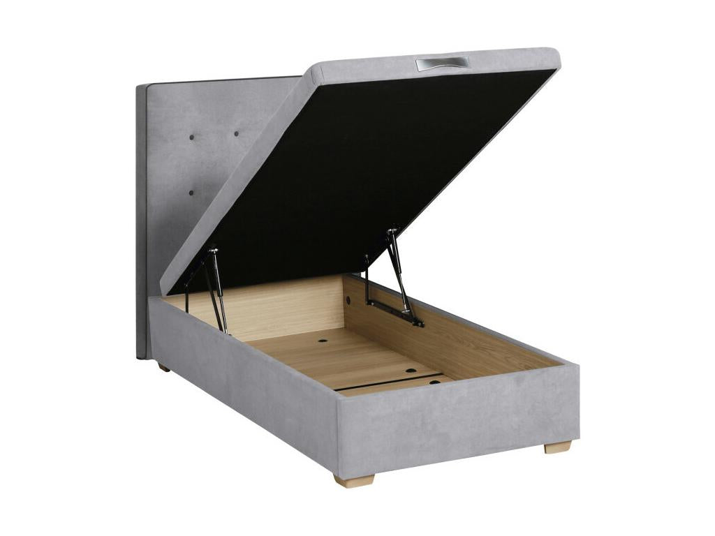 Lit en velours gris, 140 x 190 cm