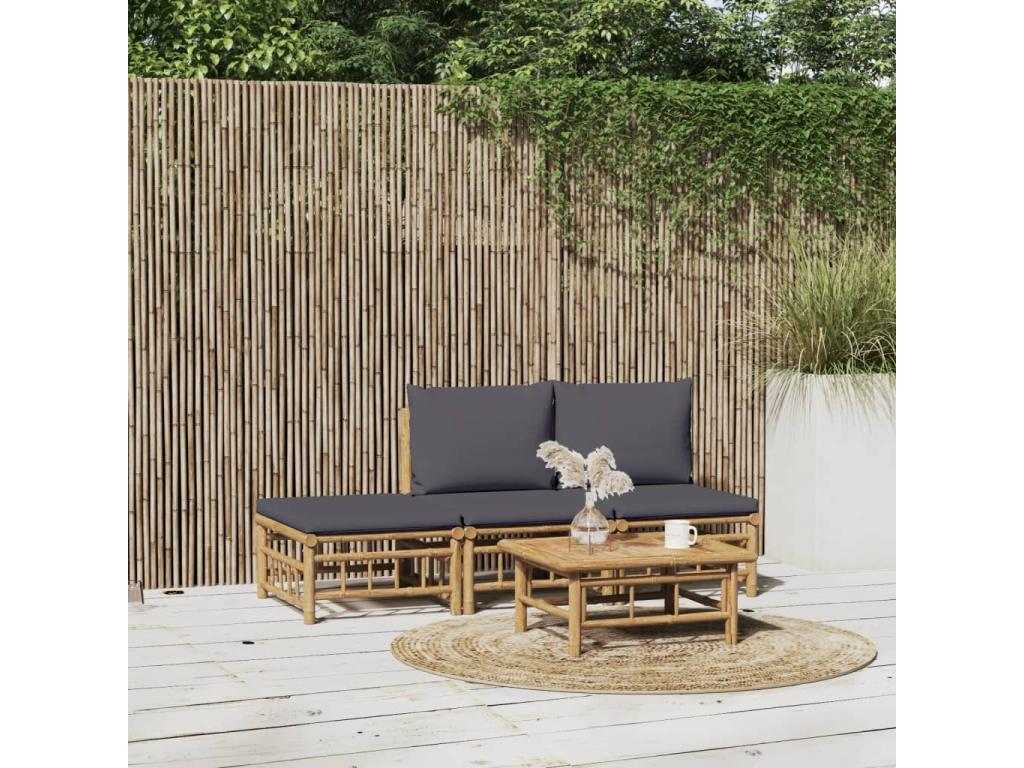 Ensemble de mobilier de jardin marron 4 pièces, avec coussins