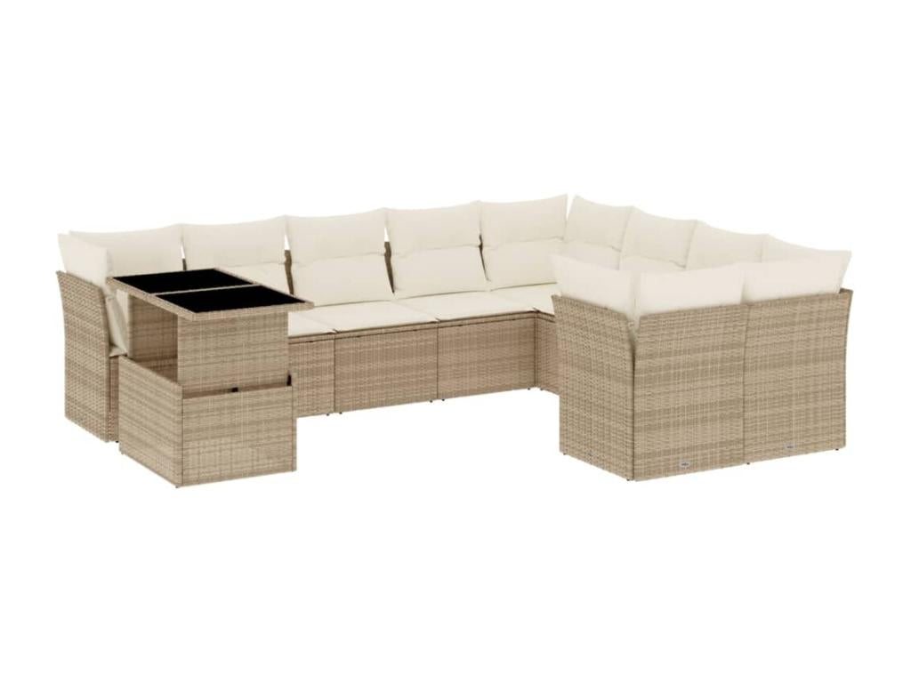 Ensemble de mobilier de jardin 10 pièces en résine tressée beige, avec coussins - dlz1766572968323