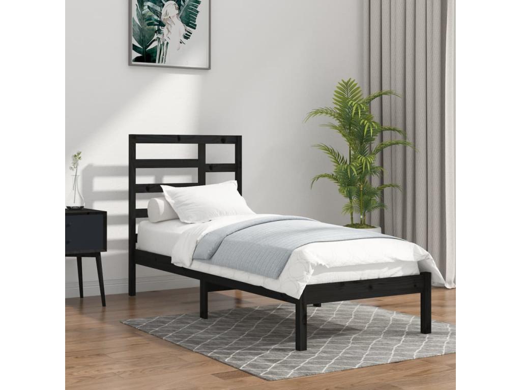 Matelas en bois massif noir (sans matelas), 75 x 190 cm