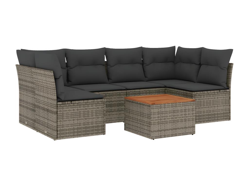 Ensemble de mobilier de jardin 7 pièces en résine tressée grise avec coussins - dlz1766572735711