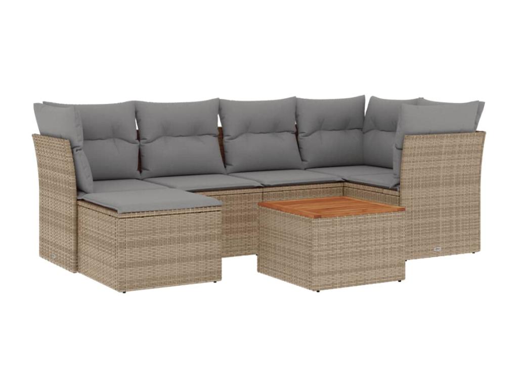 Ensemble de mobilier de jardin 7 pièces en résine tressée beige, avec coussins - dlz1766572968979