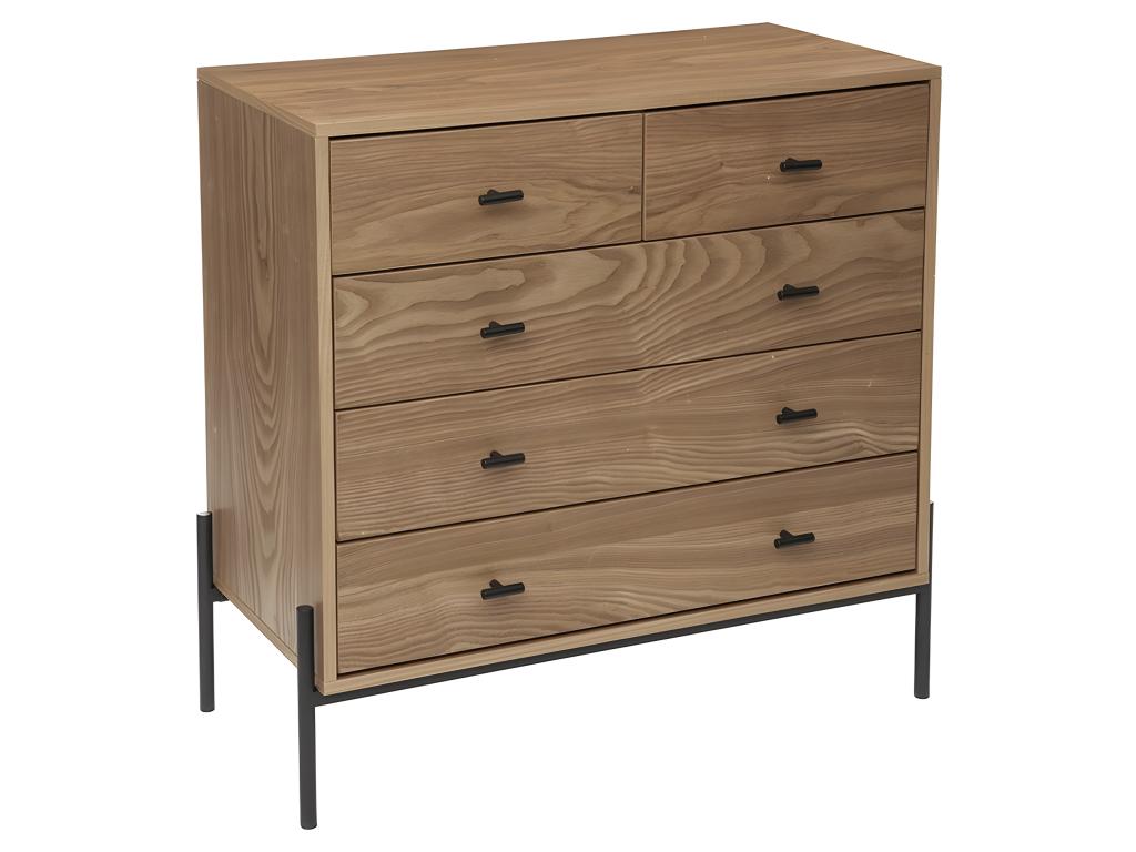 Commode marron à 5 tiroirs, 83 cm