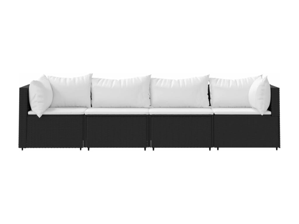 Ensemble de mobilier de jardin 4 pièces en résine tressée noire, avec coussins