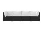 Ensemble de mobilier de jardin 4 pièces en résine tressée noire, avec coussins