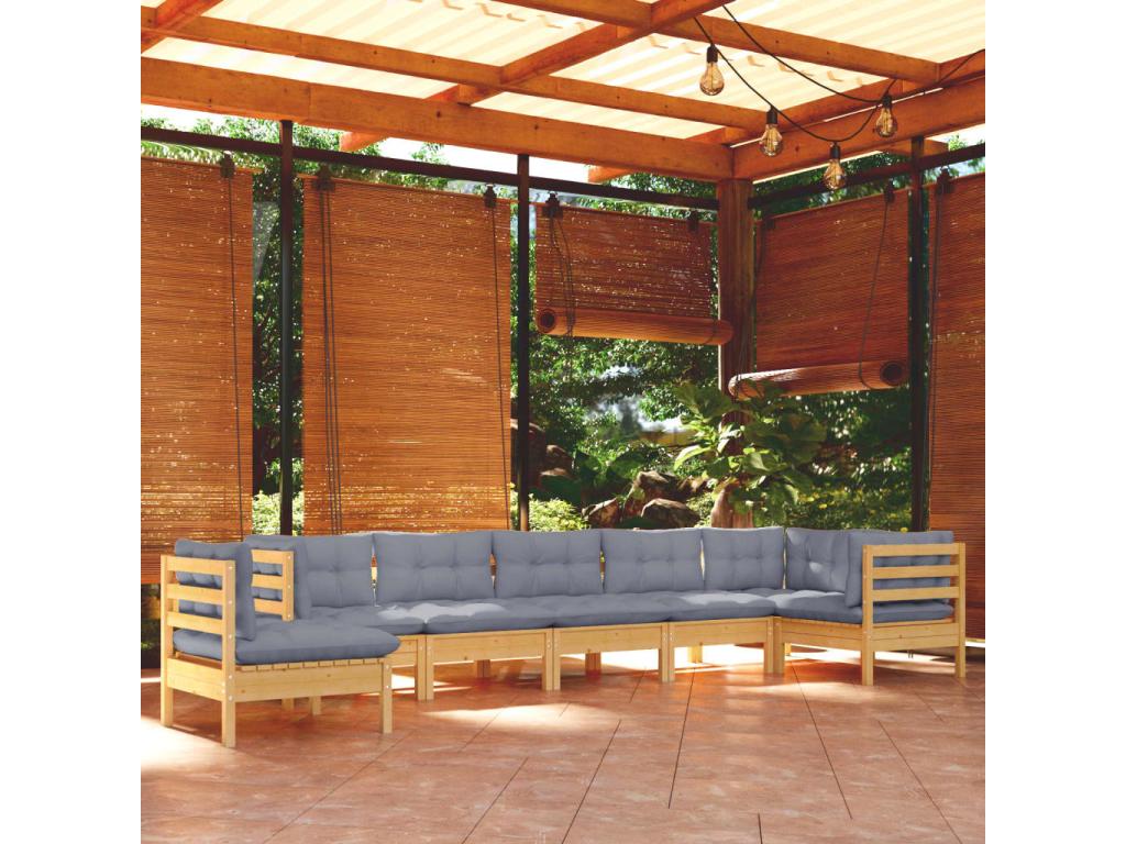 Ensemble de mobilier de jardin 8 pièces en pin gris, avec coussins