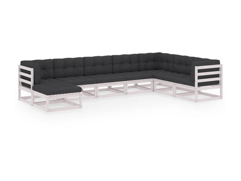 Ensemble de mobilier de jardin 8 pièces en pin blanc avec coussins - dlz1766572412338
