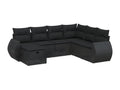 Ensemble de mobilier de jardin 7 pièces en résine tressée noire, avec coussins - dlz1766572724670