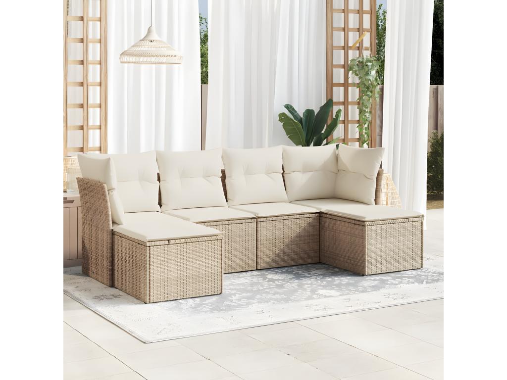 Ensemble de mobilier de jardin 6 pièces en résine tressée beige, avec coussins - dlz1766572698847