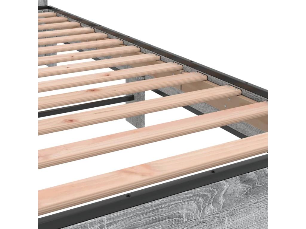 Cadre de lit en bois d'ingénierie gris, 140 x 190 cm