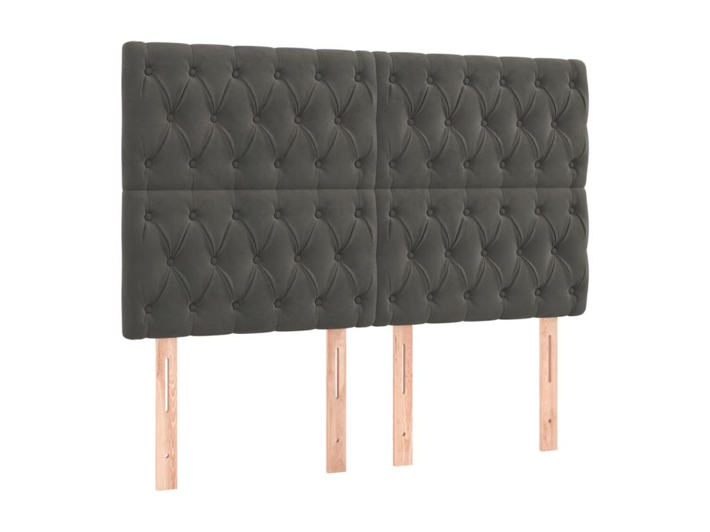 Lit en velours gris, 144 x 7 x 118 cm