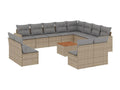 Ensemble de mobilier de jardin 13 pièces en résine tressée beige, avec coussins