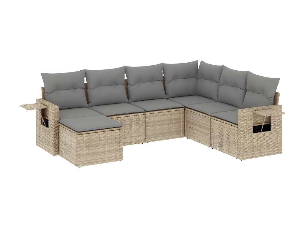 Ensemble de mobilier de jardin 7 pièces en résine tressée beige, avec coussins - dlz1766572484719