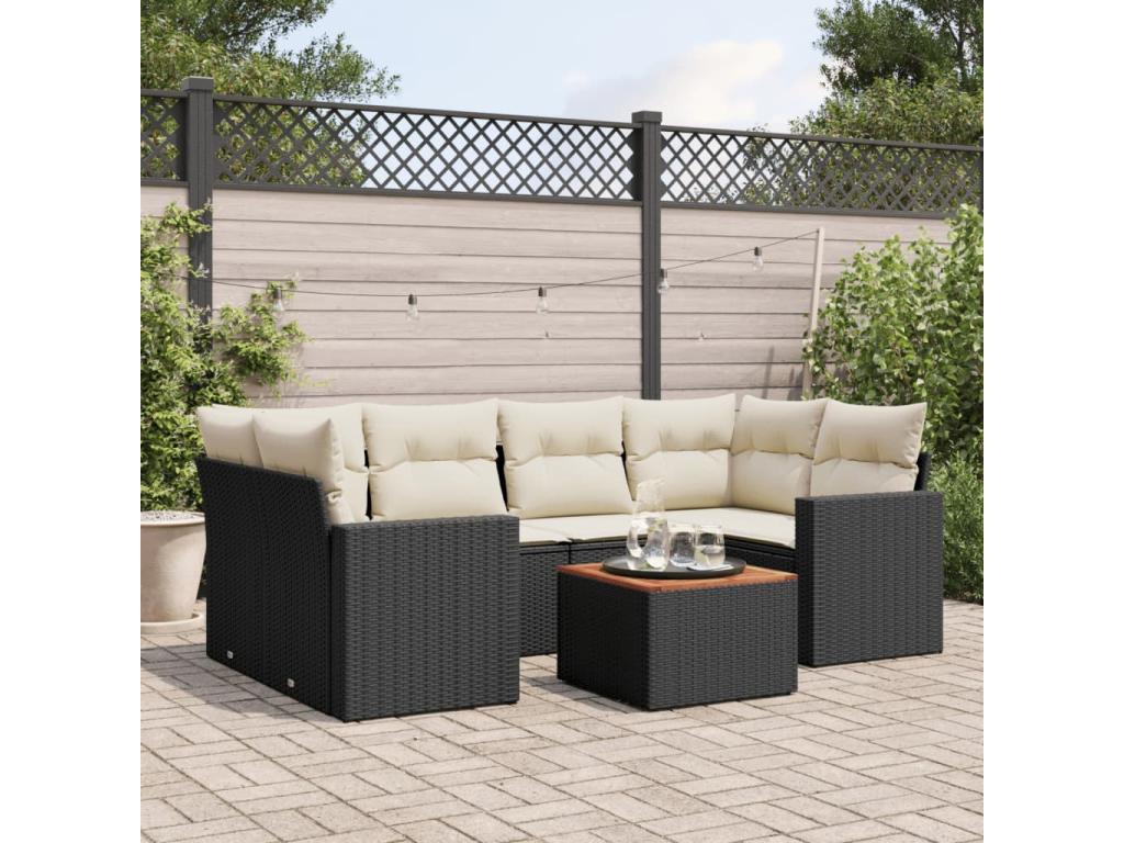 Ensemble de mobilier de jardin 7 pièces en résine tressée noire avec coussins - dlz1766572699825