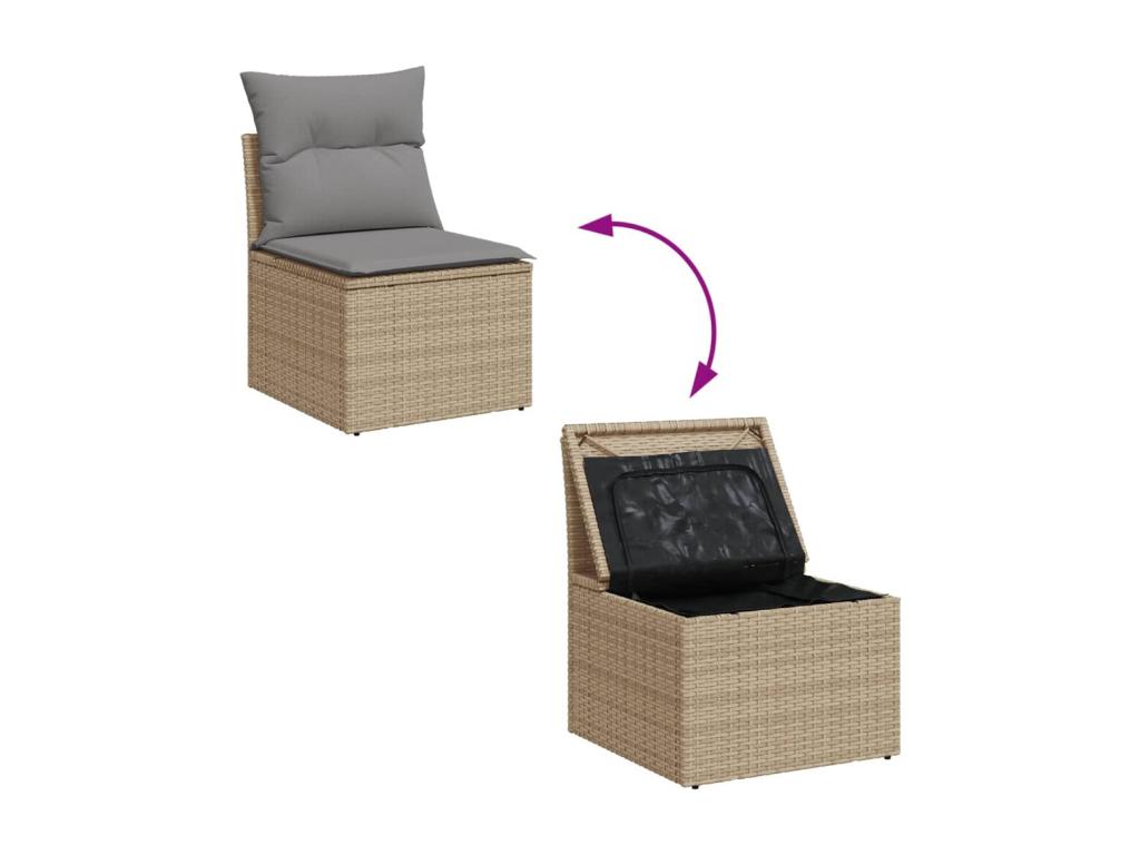 Ensemble de mobilier de jardin 13 pièces en résine tressée beige, avec coussins