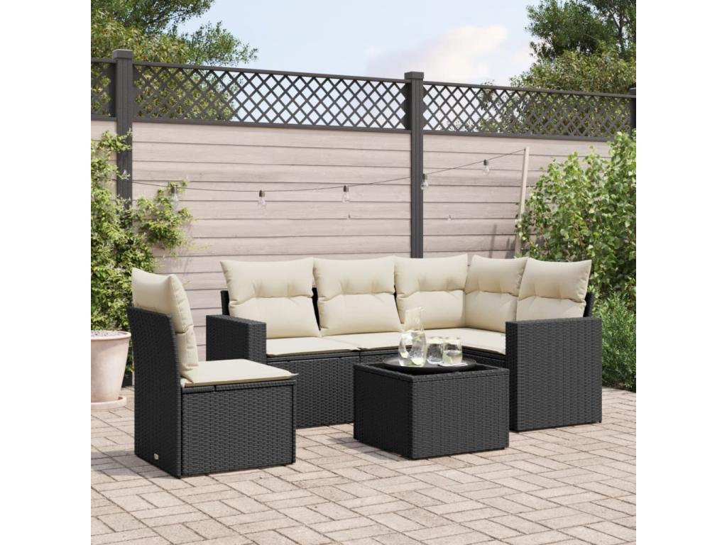Ensemble de mobilier de jardin 6 pièces en résine tressée noire avec coussins - dlz1766572905497