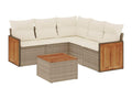 Ensemble de mobilier de jardin 6 pièces en résine tressée beige, avec coussins