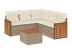 Ensemble de mobilier de jardin 6 pièces en résine tressée beige, avec coussins
