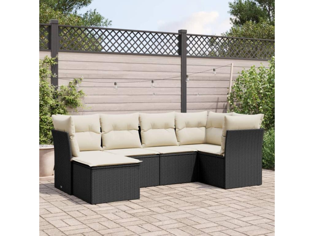 Ensemble de mobilier de jardin 6 pièces en résine tressée noire avec coussins - dlz1766572689802