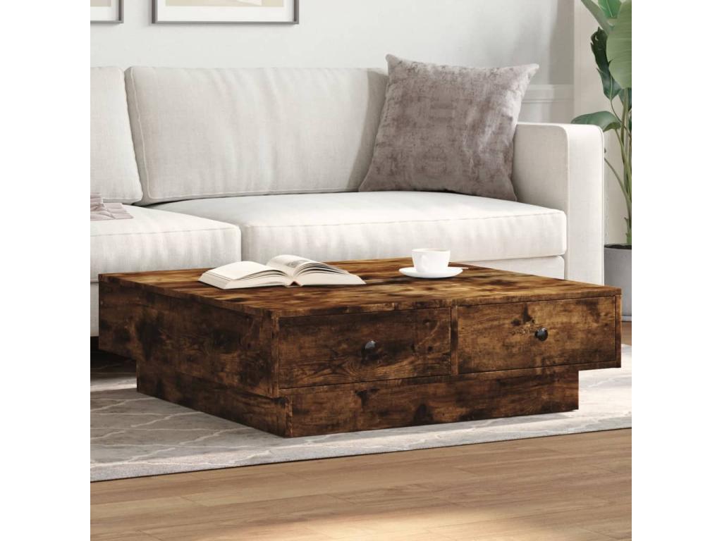 Table basse en bois composite marron, 90 x 90 x 28 cm