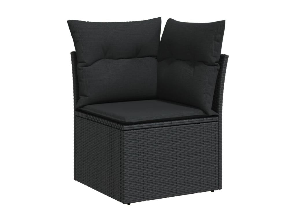 Ensemble de mobilier de jardin 9 pièces en résine tressée noire, avec coussins