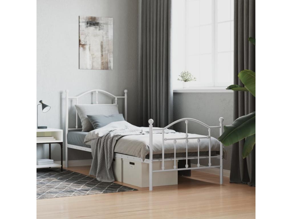 Cadre de lit en métal blanc, 90 x 200 cm