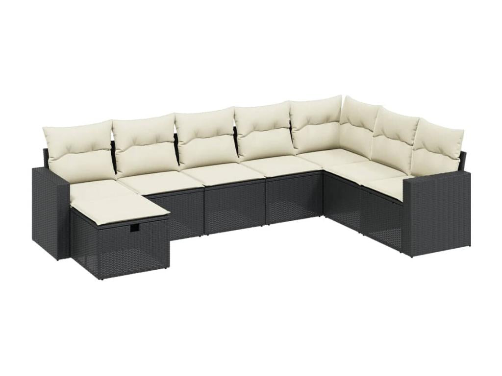 Ensemble de mobilier de jardin 8 pièces en résine tressée noire, avec coussins - dlz1766572996756