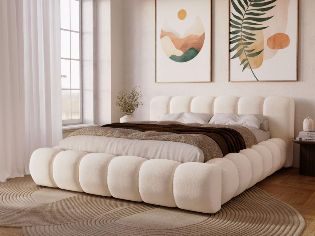 Lit en velours avec rangement, 140 x 200 cm