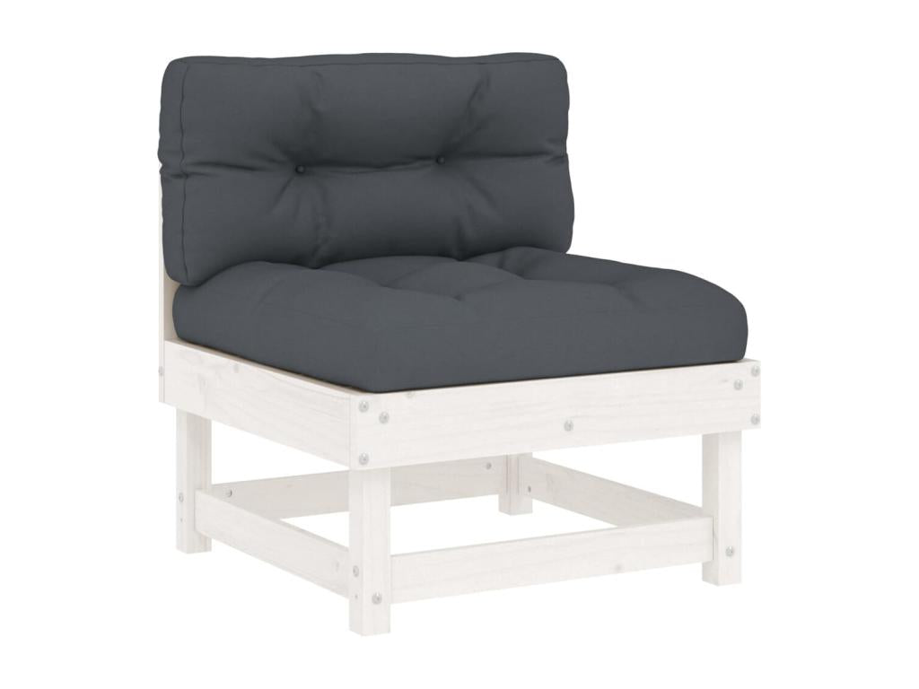 Ensemble de mobilier de jardin 10 pièces en bois massif blanc, avec coussins