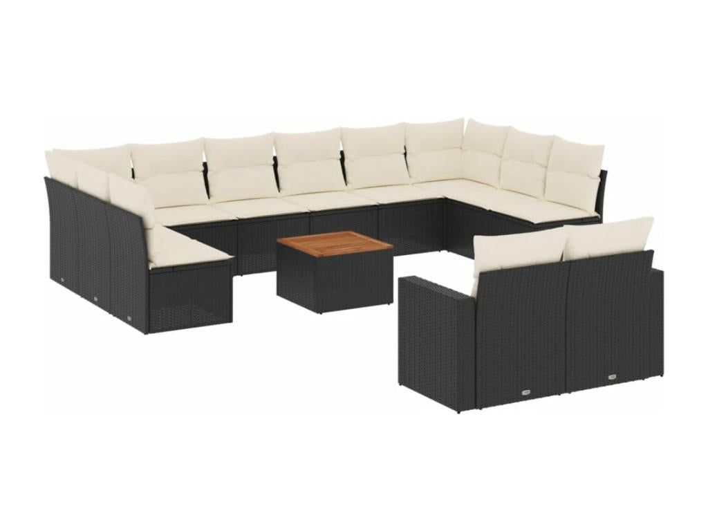 Ensemble de mobilier de jardin 13 pièces en résine tressée noire avec coussins - dlz1766573050528