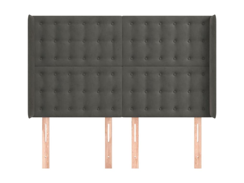 Lit en velours gris, 147 x 16 x 118 cm