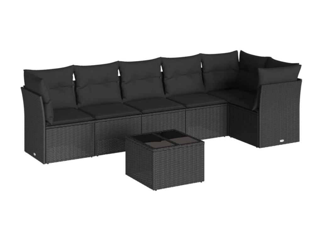 Ensemble de mobilier de jardin 7 pièces en résine tressée noire, avec coussins - dlz1766572751505
