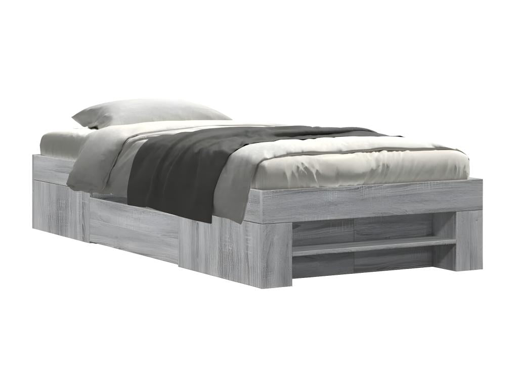 Cadre de lit en bois d'ingénierie gris, 90 x 190 cm