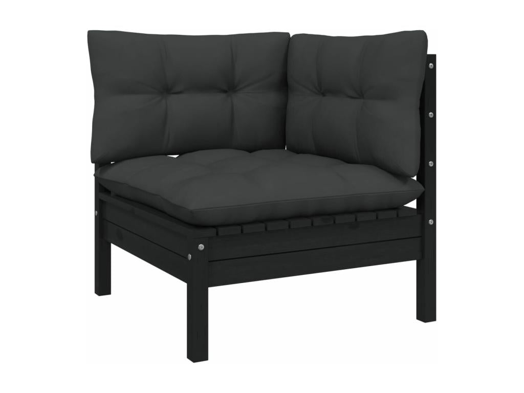 Ensemble de mobilier de jardin 8 pièces en pin noir, avec coussins