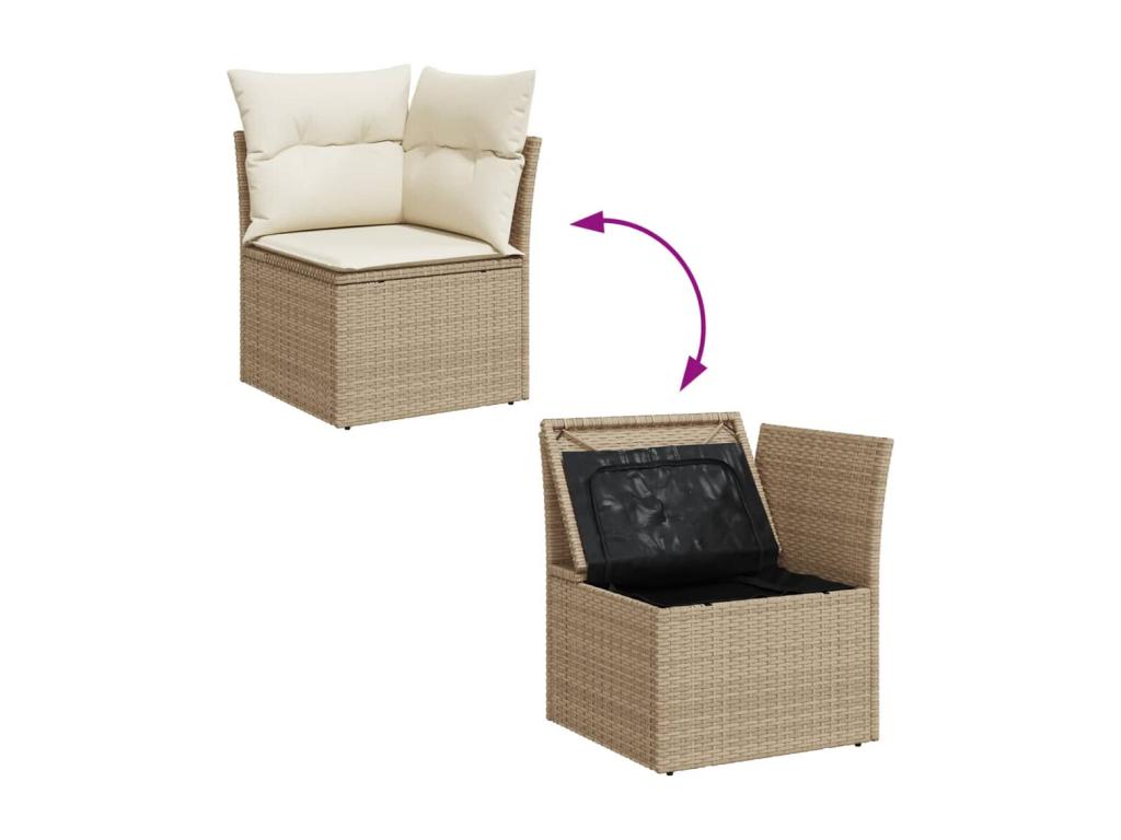 Ensemble de mobilier de jardin 8 pièces en résine tressée beige, avec coussins - dlz1766572409917