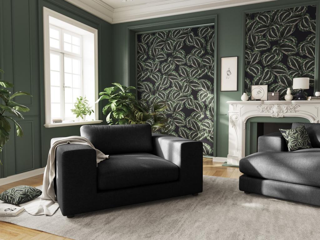 Canapé en tissu noir, 156 x 122 x 72 cm