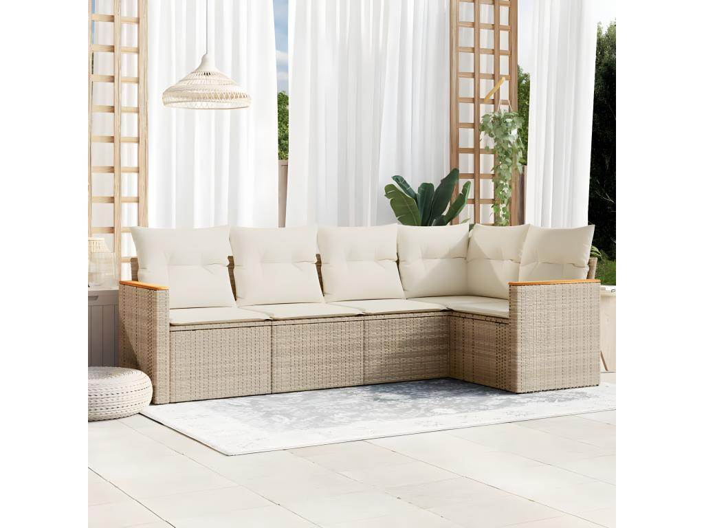 Ensemble de mobilier de jardin 5 pièces en résine tressée beige, avec coussins - dlz1766572766257