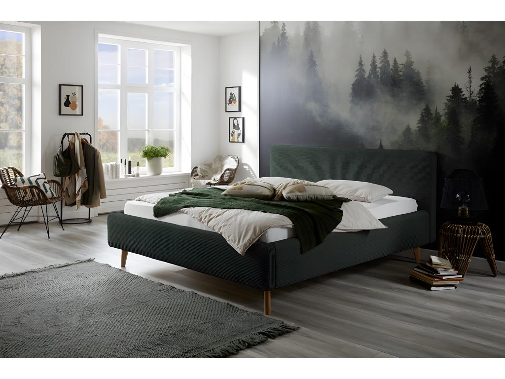 Lit en velours vert, 140 x 200 cm