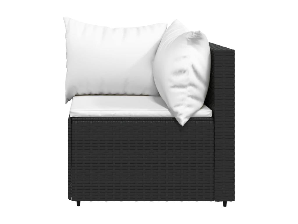 Ensemble de mobilier de jardin 4 pièces en résine tressée noire, avec coussins