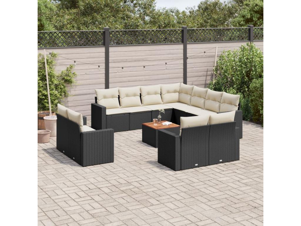 Ensemble de mobilier de jardin 12 pièces en résine tressée noire avec coussins - dlz1766573045860