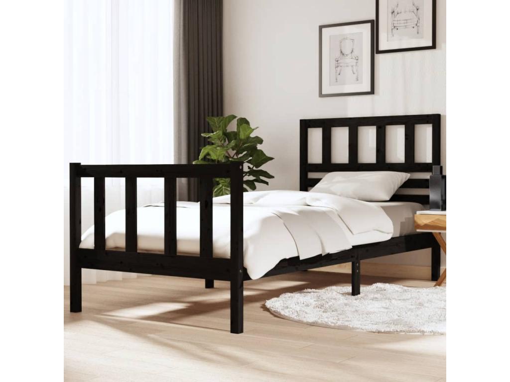 Lit en bois massif noir, 90 x 190 cm