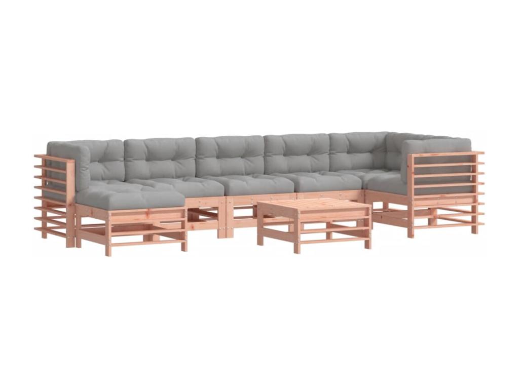 Ensemble de mobilier de jardin 8 pièces en bois massif naturel, avec coussins