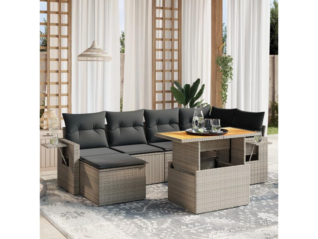 Ensemble de mobilier de jardin 7 pièces en résine tressée grise avec coussins - dlz1766572540352