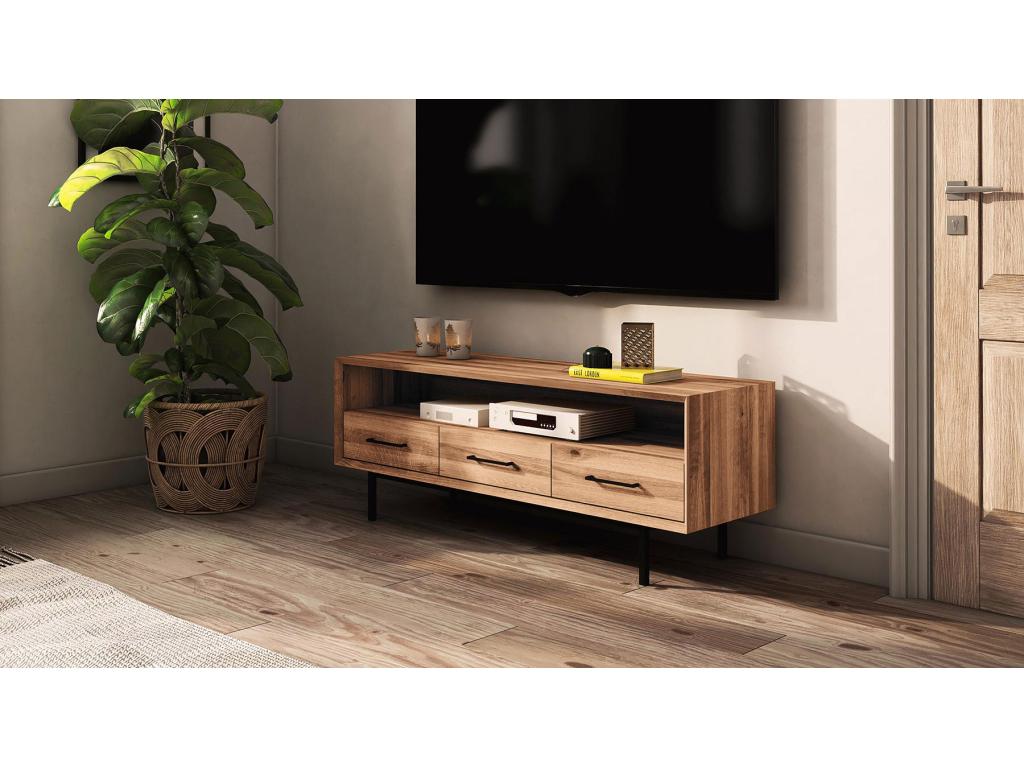 Meuble TV marron à 3 tiroirs, 144 x 45 cm