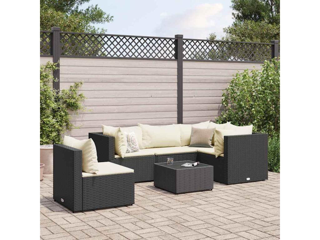 Ensemble de mobilier de jardin 6 pièces en résine tressée noire avec coussins - dlz1766572624647