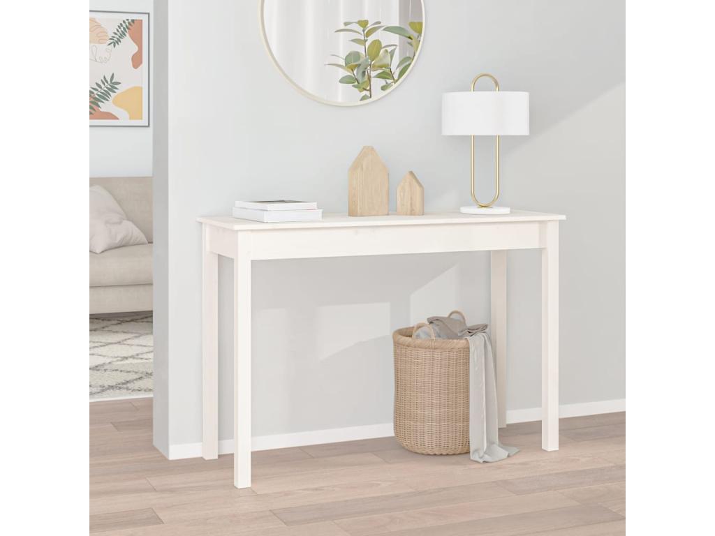 Table en bois massif blanc, 110 x 40 x 75 cm