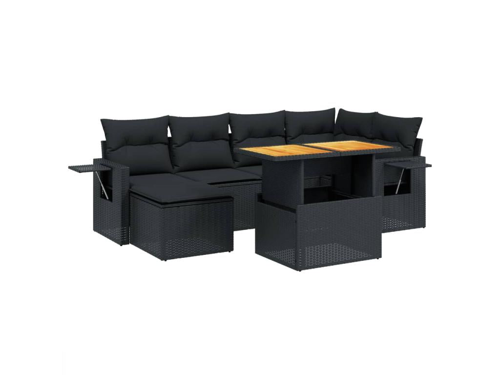 Ensemble de mobilier de jardin 7 pièces en résine tressée noire, avec coussins - dlz1766572466644