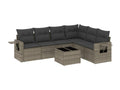 Ensemble de mobilier de jardin 7 pièces en résine tressée grise, avec coussins