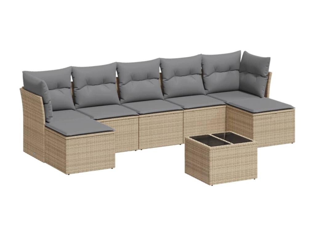Ensemble de mobilier de jardin 8 pièces en résine tressée beige, avec coussins - dlz1766572377906