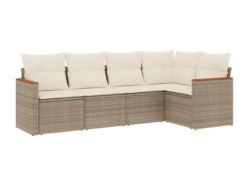 Ensemble de mobilier de jardin 5 pièces en résine tressée beige, avec coussins - dlz1766572766257